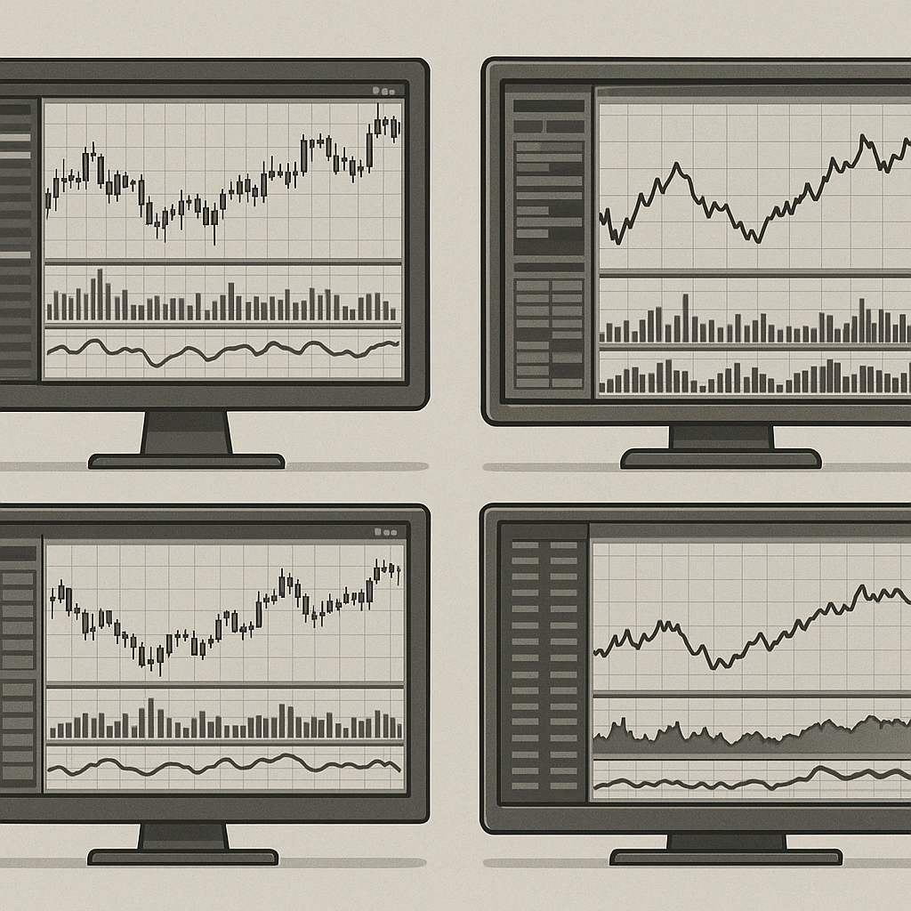 Multiple trading platform screens showing MetaTrader, TradeLocker, and Sea Trader interfaces side by side