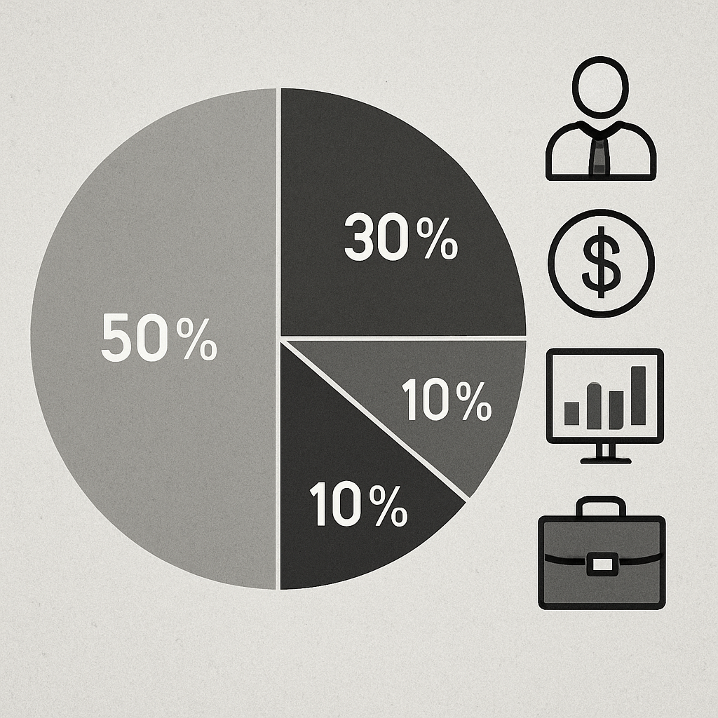 Infographic showing prop firm revenue streams breakdown with percentages