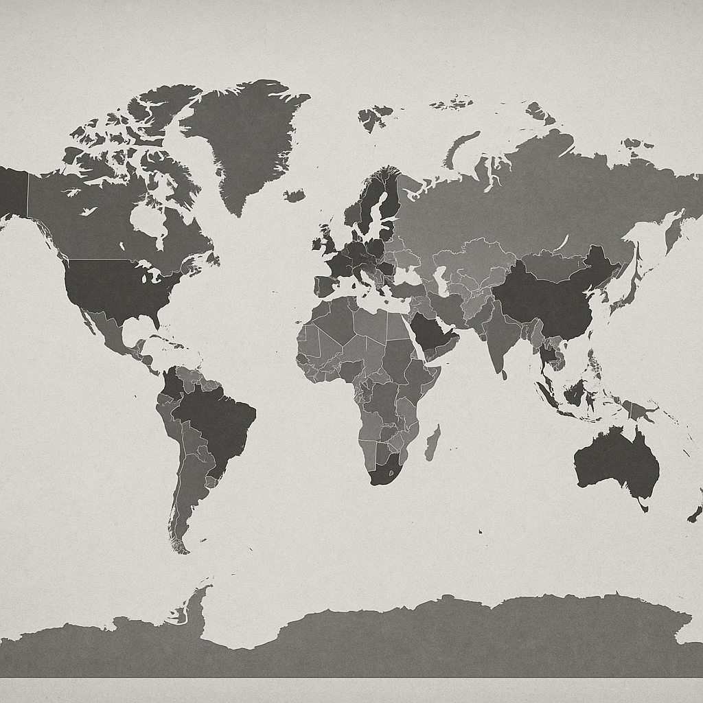 World map highlighting different regulatory jurisdictions for prop trading firms