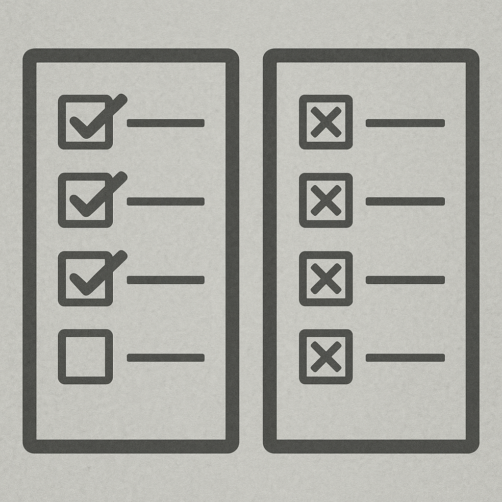 Checklist comparison showing compliant vs non-compliant prop firm characteristics
