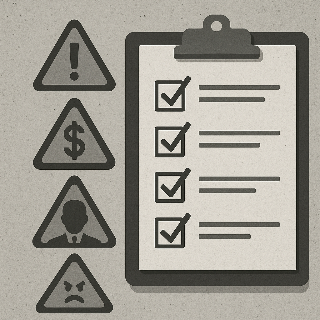 Warning signs checklist for problematic prop firms