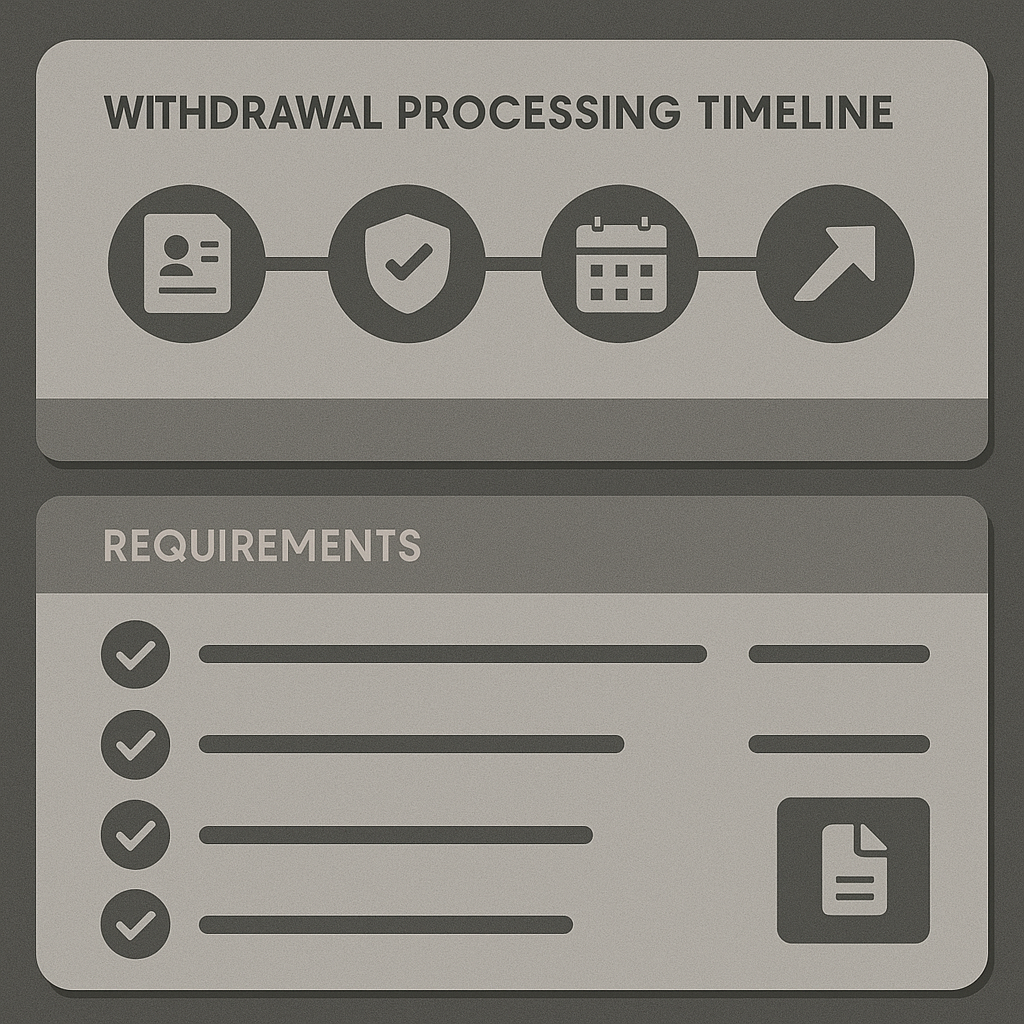 Screenshot showing a prop firm's withdrawal processing timeline and requirements dashboard