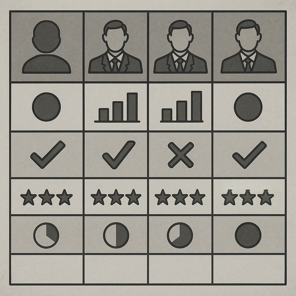 Comparison chart showing different prop firm evaluation criteria with scoring methodology