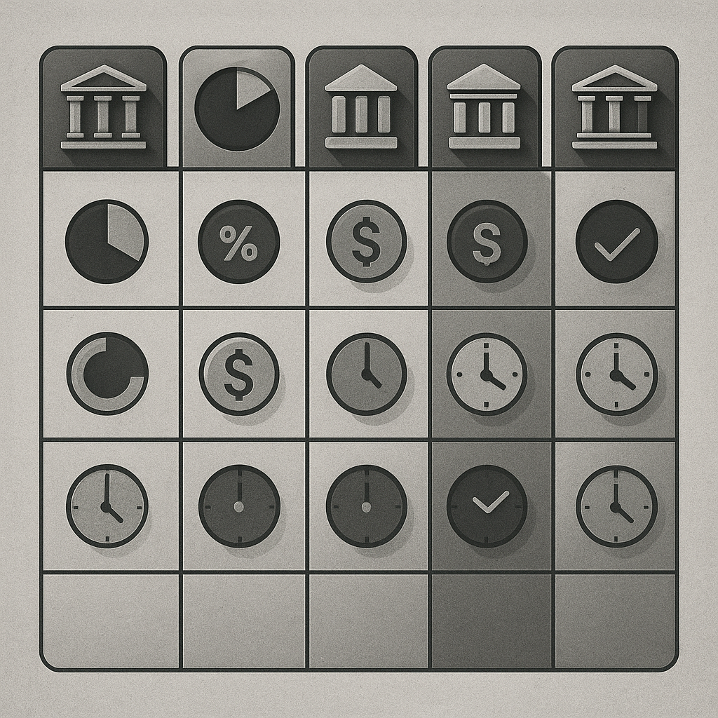 Side-by-side comparison chart showing profit splits, fees, and payout times for top 5 prop firms with clear visual indicators for best values