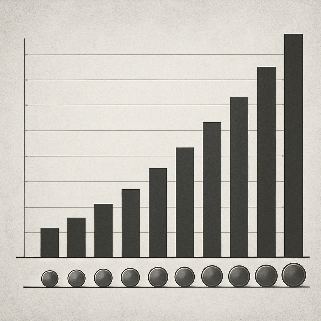 Chart showing prop trader monthly income progression from month 1 to month 12, with different account sizes