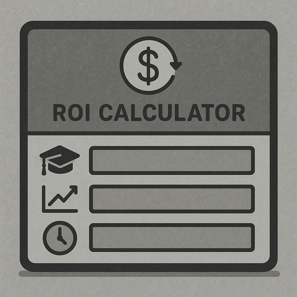 ROI calculator interface showing input fields for education costs, expected returns, and time horizon