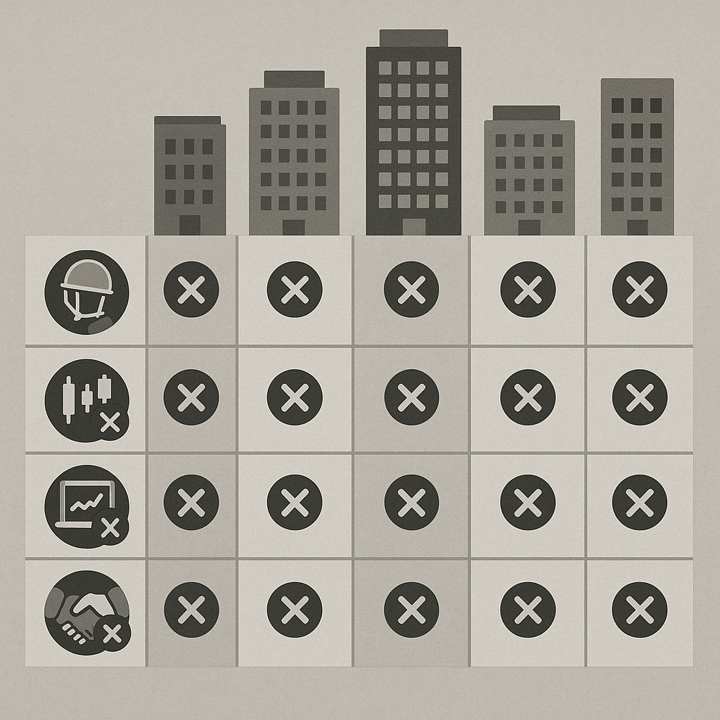 Trading restriction comparison matrix showing different prohibited practices across major prop firms