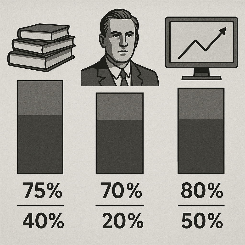 Comparison chart showing different prop trading education models with completion rates and funding success percentages