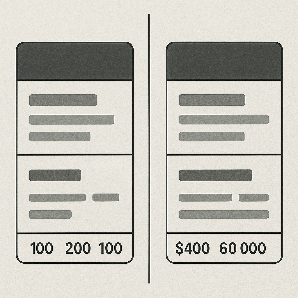 Screenshot comparison showing FundedX pricing vs FTMO pricing for different account sizes