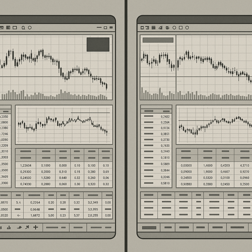 Side-by-side platform comparison showing MetaTrader interface on different prop firm accounts