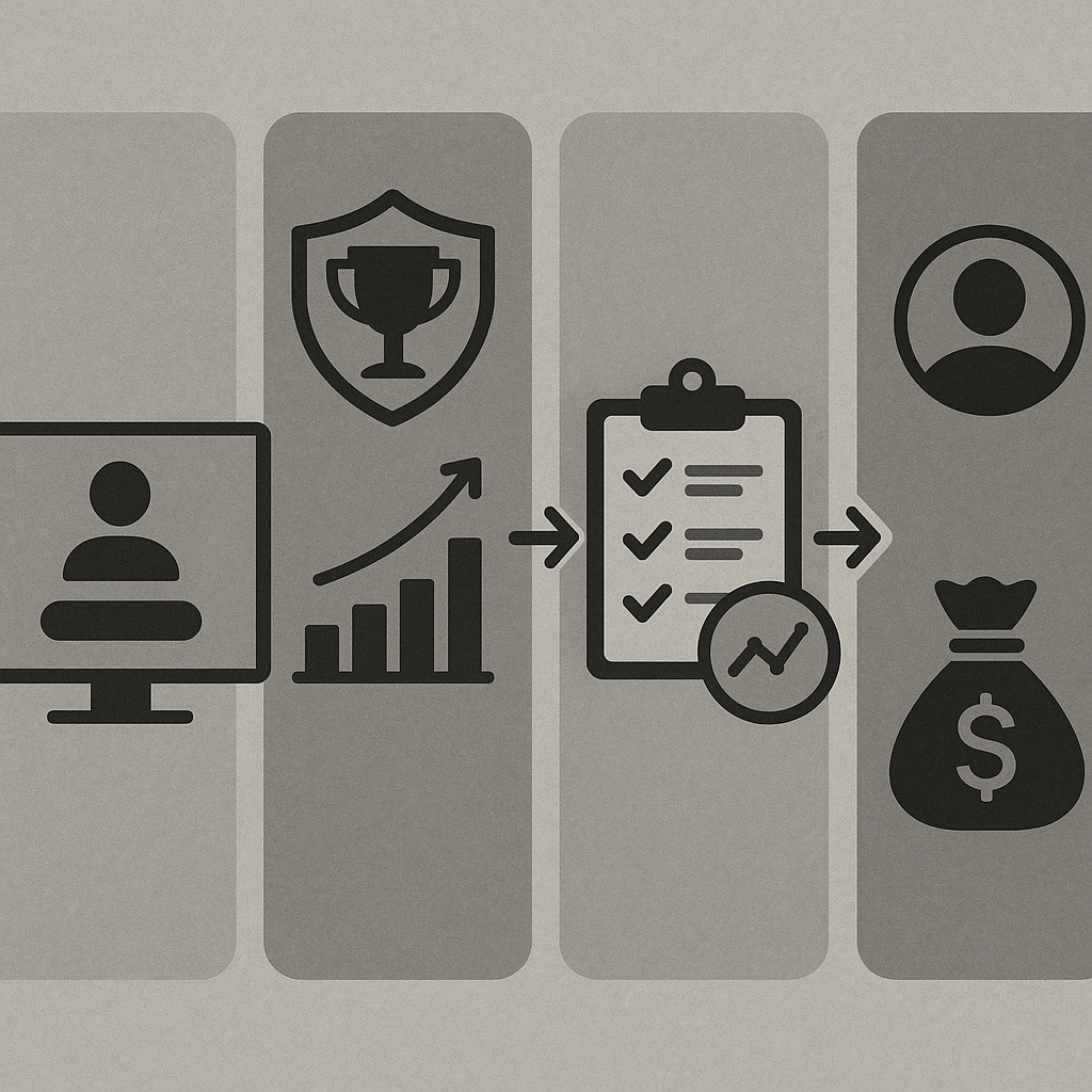 Flowchart showing the prop firm evaluation process from signup to funded account