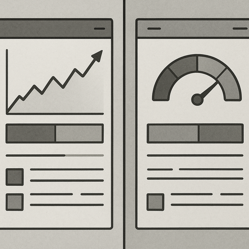 Split screen showing beginner-friendly prop firm dashboard interfaces with clear profit targets and drawdown meters