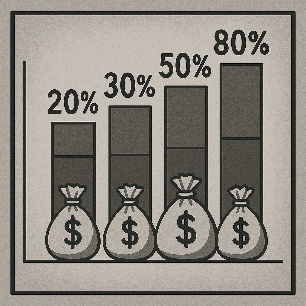 Chart comparing profit split percentages across major prop firms with trader earning calculations