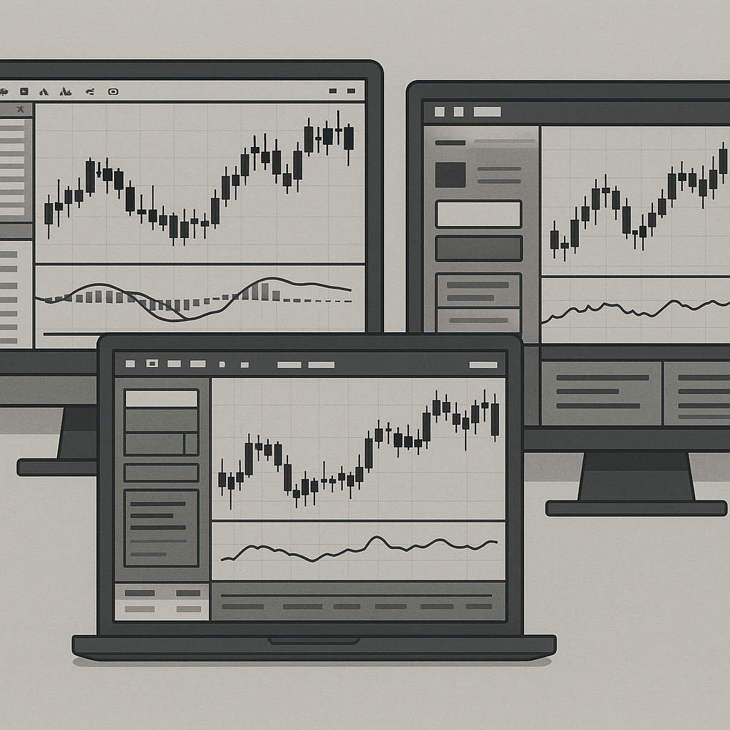 Multiple trading platform interfaces showing MetaTrader, TradeLocker, and Sea Trader side by side